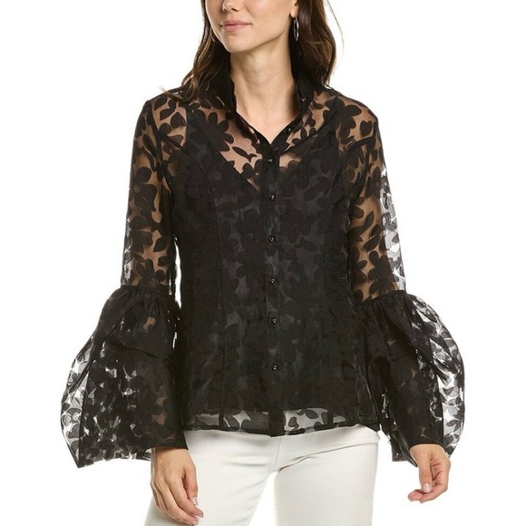 Floral Printed Chiffon Blouse with Bell Sleeves